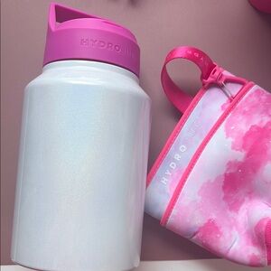 HydroJug White Pearl Stainless Bottle with Pink Lid and Dream Sleeve 64 oz